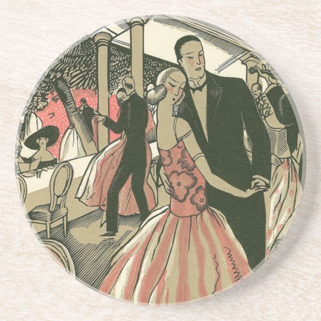 Vintage Art Deco Wedding, Newlyweds First Dance Coaster (Front)
