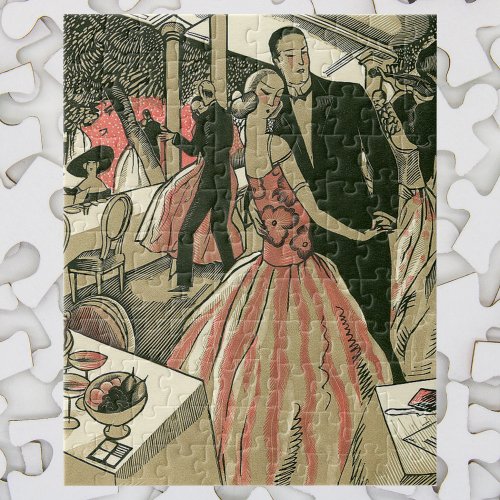 Vintage Art Deco Wedding Newlyweds First Dance Jigsaw Puzzle