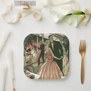 Vintage Art Deco Wedding, Newlyweds First Dance Paper Plates