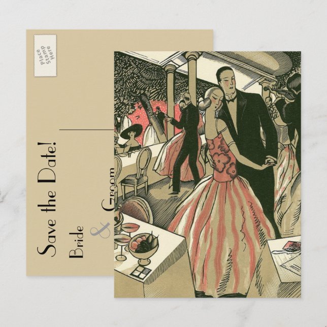 Vintage Art Deco Wedding, Newlyweds First Dance Postcard (Front/Back)