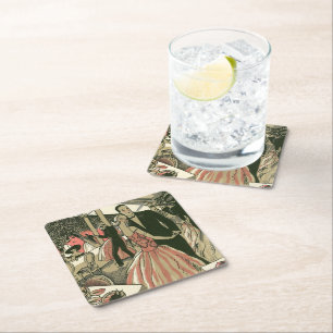 Vintage Art Deco Wedding, Newlyweds First Dance Square Paper Coaster