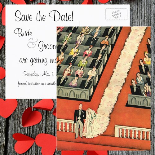 Vintage Art Deco Wedding Newlyweds Save the Date Announcement Postcard