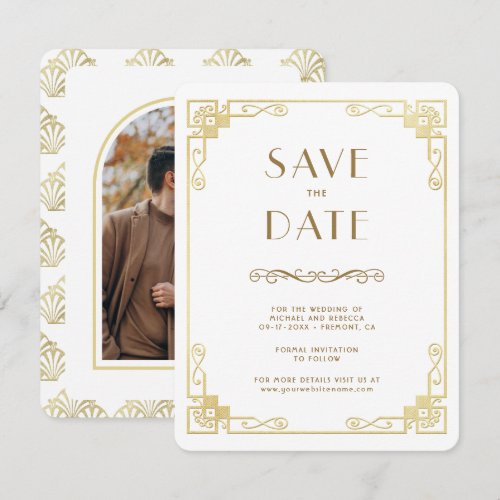 Vintage Art Deco White Gold Wedding Photo Save The Date