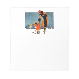 Vintage Art Deco Winter Mother and Child in Snow Notepad