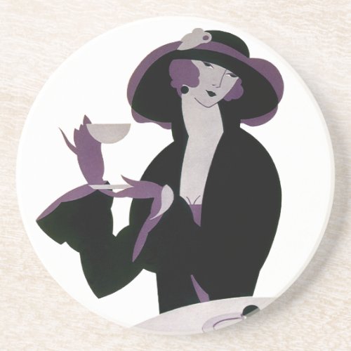 Vintage Art Deco Woman Afternoon Tea and Cupcake Coaster