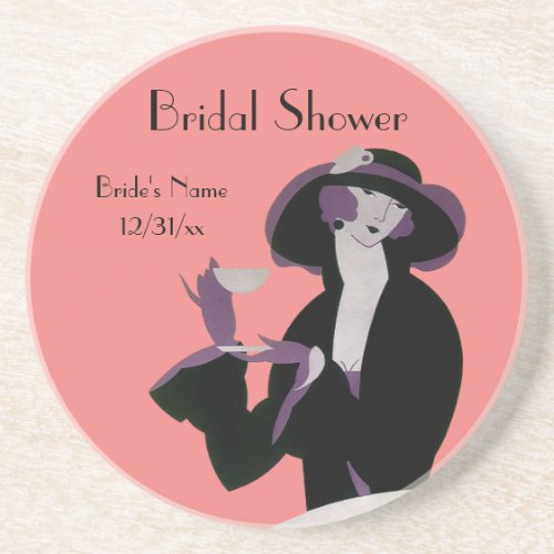 Vintage Art Deco Woman Afternoon Tea and Cupcake Drink Coaster