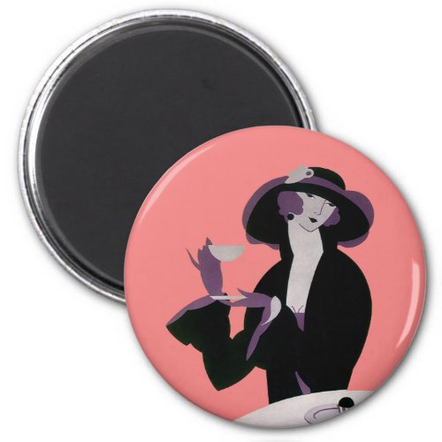 Vintage Art Deco Woman Afternoon Tea and Cupcake Magnet