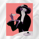 Vintage Art Deco Woman, Afternoon Tea and Cupcake Poster<br><div class="desc">Easy to customize background color,  change the pink to any hexcode! Click further to access all of the design tools! 
Vintage illustration art deco food and beverages image featuring an elegant,  sophisticated and stylish woman drinking her afternoon tea and eating a cupcake pastry.</div>