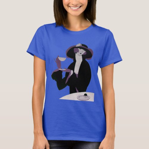 Vintage Art Deco Woman Afternoon Tea and Cupcake T_Shirt