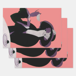 Vintage Art Deco Woman, Afternoon Tea and Cupcake Wrapping Paper Sheets