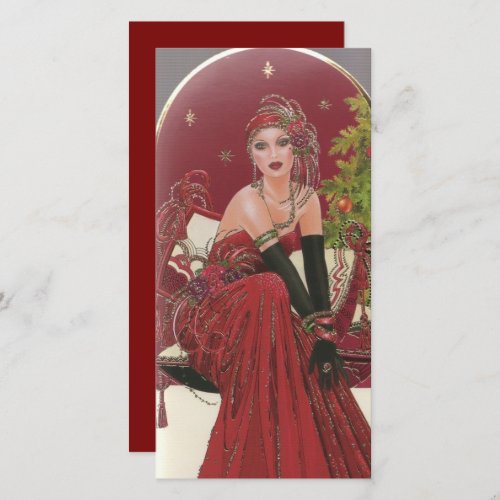 Vintage Art Deco Woman Christmas Holiday Card