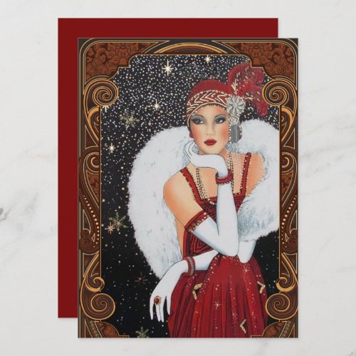 Vintage Art Deco Woman Christmas Holiday Card