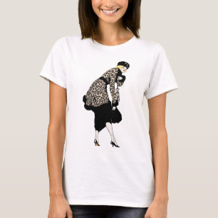 Vintage Art Deco Woman in Leopard Print Jacket T-Shirt