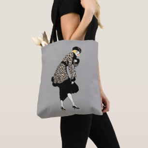 Vintage Art Deco Woman in Leopard Print Jacket Tote Bag