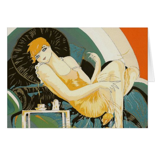 Vintage Art Deco Woman Reclining on Couch Chompre