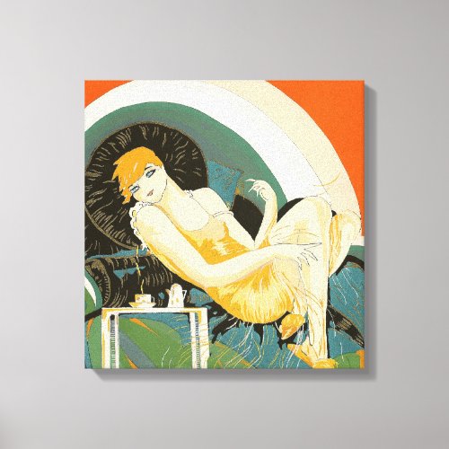 Vintage Art Deco Woman Reclining on Couch Chompre Canvas Print