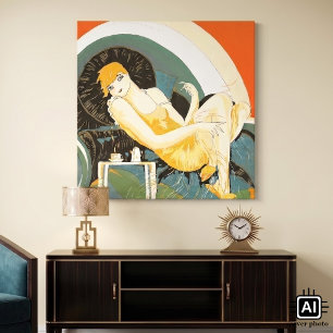 Vintage Art Deco Woman Reclining on Couch, Chompre Canvas Print