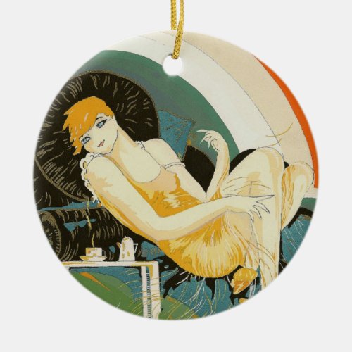 Vintage Art Deco Woman Reclining on Couch Chompre Ceramic Ornament