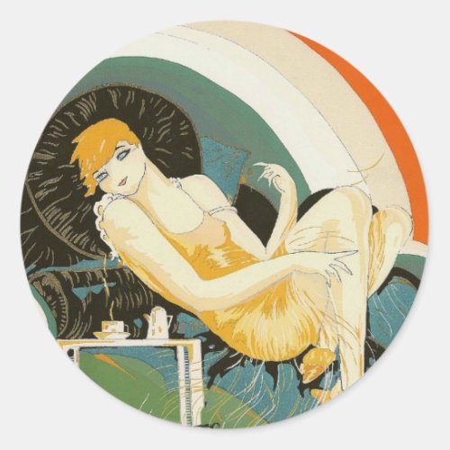 Vintage Art Deco Woman Reclining on Couch Chompre Classic Round Sticker