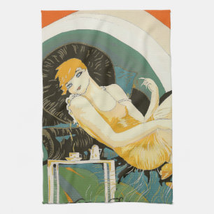 Vintage Art Deco Woman Reclining on Couch, Chompre Kitchen Towel