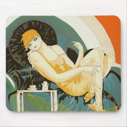 Vintage Art Deco Woman Reclining on Couch Chompre Mouse Pad