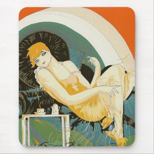 Vintage Art Deco Woman Reclining on Couch Chompre Mouse Pad