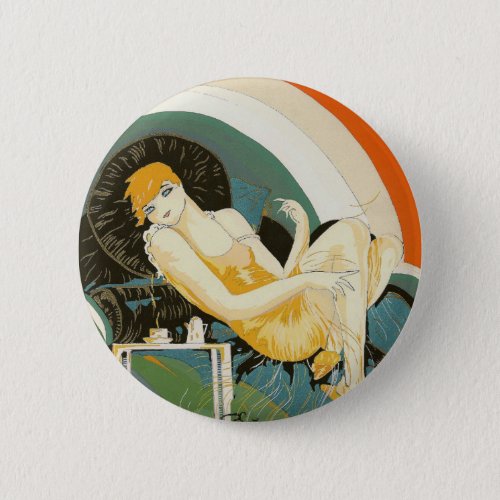 Vintage Art Deco Woman Reclining on Couch Chompre Pinback Button