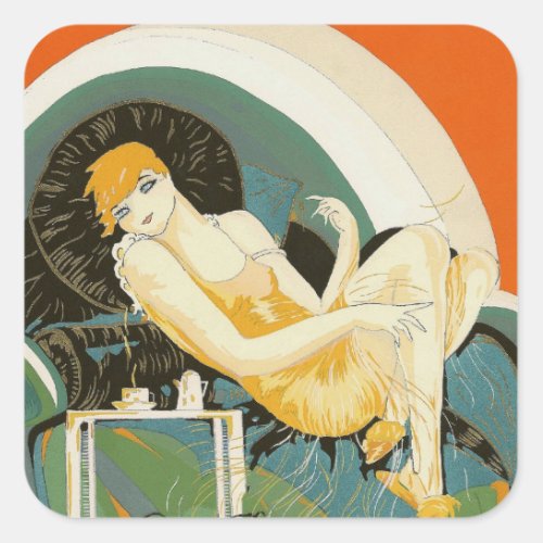 Vintage Art Deco Woman Reclining on Couch Chompre Square Sticker