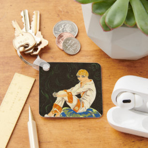 Vintage Art Deco Woman, Smoking by S. Chompre Keychain