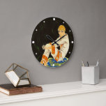 Vintage Art Deco Woman, Smoking by S. Chompre Large Clock<br><div class="desc">Vintage illustration art deco daily life image featuring an elegant lady sitting and relaxing while smoking a cigarette. She is lounging in her pajamas and fuzzy slippers. Art Deco by S. Chompre. "Femmes Modernes, 1926" by S. Chompré is a series of illustrations with contemporary women from the 1920s by Samuel...</div>