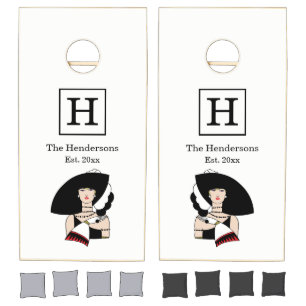 Vintage Art Deco Woman Wearing Hat Gloves Color Cornhole Set