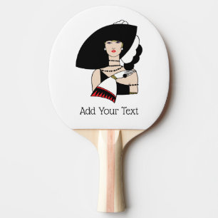 Vintage Art Deco Woman Wearing Hat Gloves Color Ping-Pong Paddle
