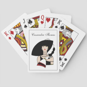 Vintage Art Deco Woman Wearing Hat Gloves Color Poker Cards