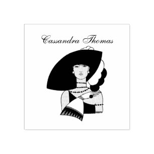 Vintage Art Deco Woman Wearing Hat Gloves Color Rubber Stamp