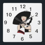 Vintage Art Deco Woman Wearing Hat Gloves Color Square Wall Clock<br><div class="desc">Vintage Art Deco Fashionable Woman Wearing a Big Hat & Gloves Customizable invitations and accessories with a stylized vintage art deco image of a fashionable 1920s - 1930s woman wearing a big hat and gloves. You can easily customize these products by adding text fields, removing existing text fields, changing text...</div>