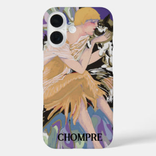Vintage Art Deco Woman with Cat by S. Chompre iPhone 16 Case