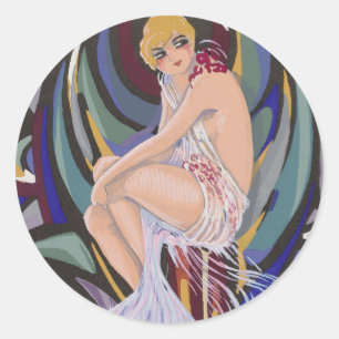 Vintage Art Deco Woman with Drapes by S. Chompre Classic Round Sticker
