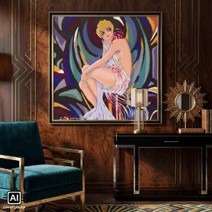 Vintage Art Deco Woman with Drapes by S. Chompre Poster