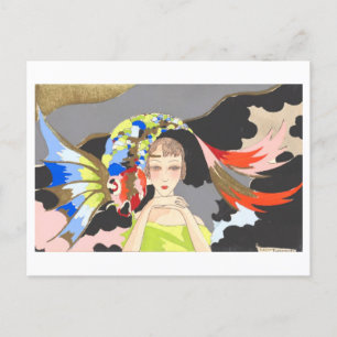 Vintage Art Deco Woman with Fish Postcard