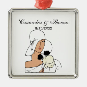 Vintage Art Deco Woman with Flowers Wearing Hat C Metal Ornament