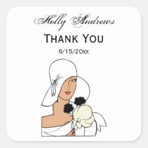 Vintage Art Deco Woman with Flowers Wearing Hat C Square Sticker