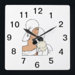 Vintage Art Deco Woman with Flowers Wearing Hat C Square Wall Clock<br><div class="desc">Vintage Art Deco Woman with Flowers Wearing Hat C Customizable invitations and accessories with a stylized vintage art deco image of a fashionable 1920s - 1930s woman wearing a big hat holding flowers. You can easily customize these products by adding text fields, removing existing text fields, changing text fonts and...</div>
