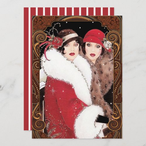 Vintage Art Deco Women Ladies Christmas Holiday Card