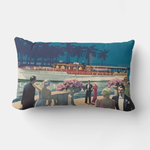 Vintage Art Deco Yacht Boat Cocktail Party Fashion Lumbar Pillow