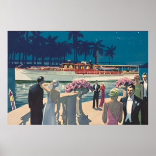 Vintage Art Deco Yacht Boat Cocktail Party Fashion Poster