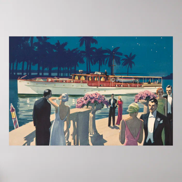 Vintage Art Deco Yacht Boat Cocktail Party Fashion Poster Zazzle Com