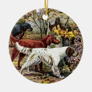 Vintage Art Dog Lovers Setters Ceramic Ornament