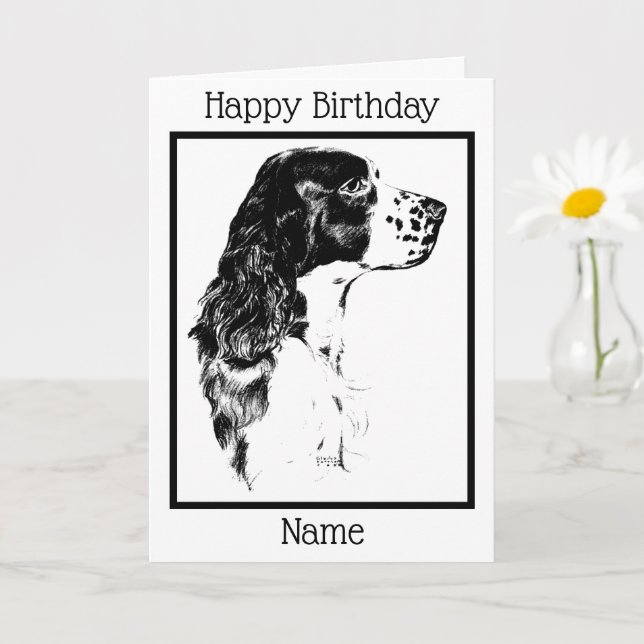 Vintage Art English Springer Spaniel Birthday  Card (Small Plant)