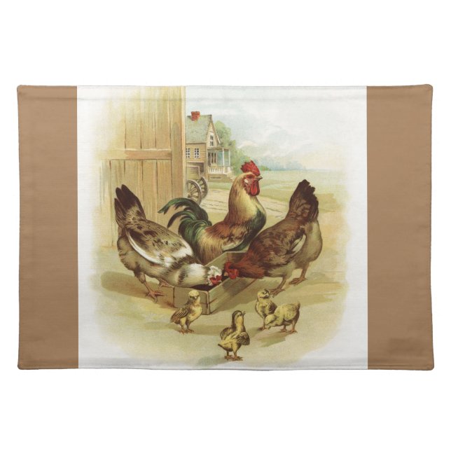Vintage Art Farm Chickens Cloth Placemat (Front)