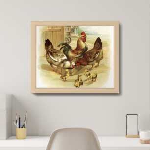 Vintage Art Farm Chickens Framed Art